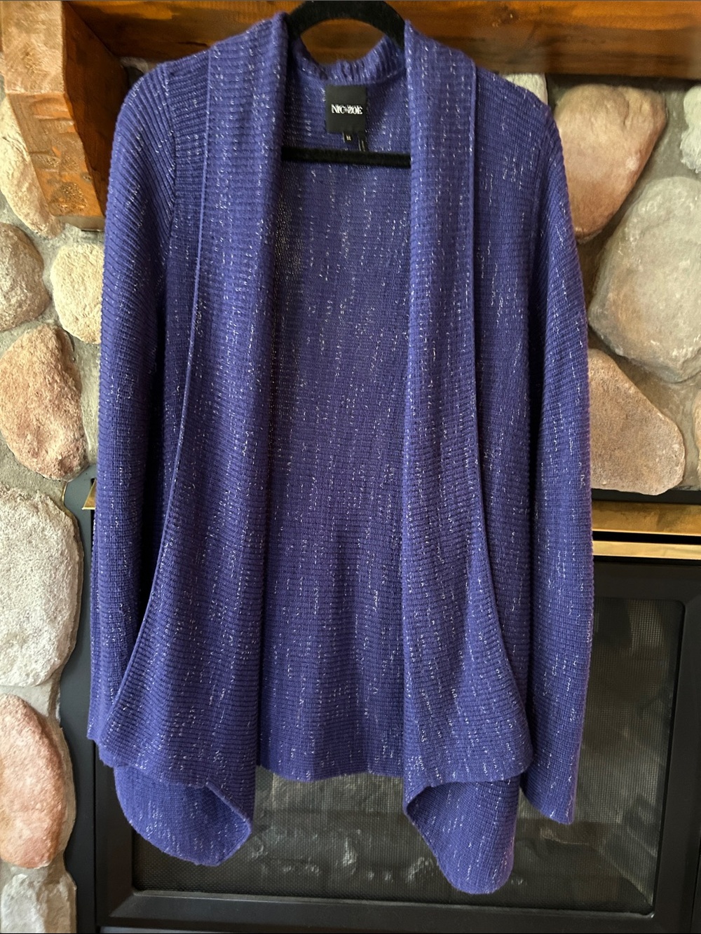 NIC+ZOE Purple Open-Front Metallic Fleck Cardigan, Size M